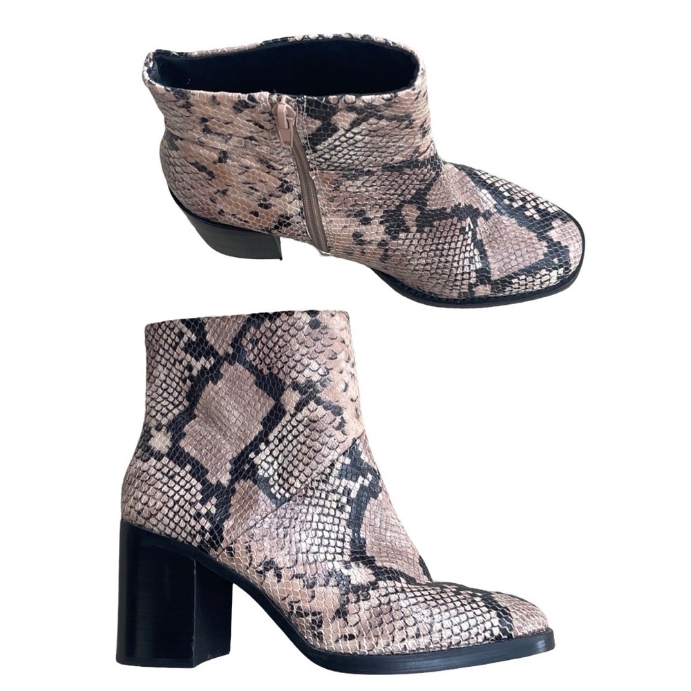 Steve Madden Tenley Snake Print Boots Heeled Ankle Booties Size 8.5‎ Tan Black